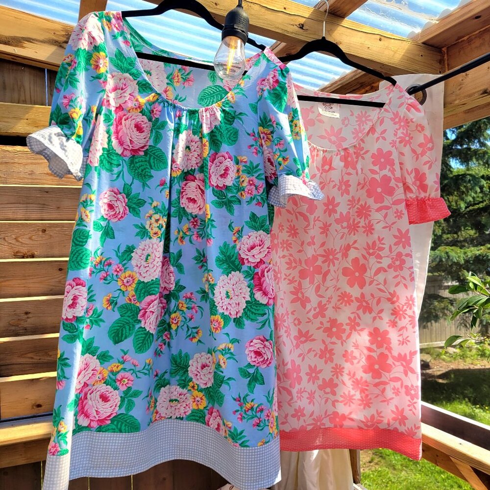 Handmade Summer cotton Dress Blue Floral